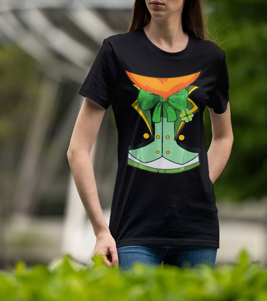 Tuxedo Leprechaun Costume With Green Bowtie And Shamrock T-Shirt