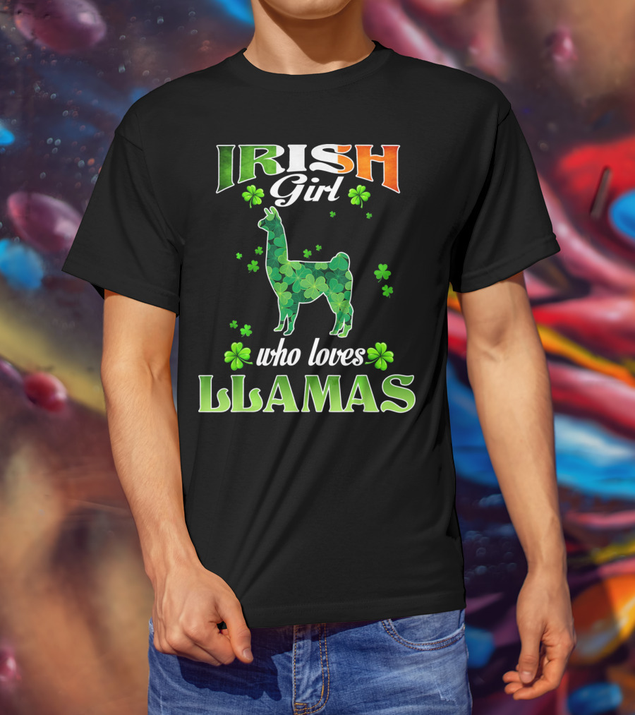 Irish Girl Who Loves Llamas With Shamrocks St Patricks Day T-Shirt