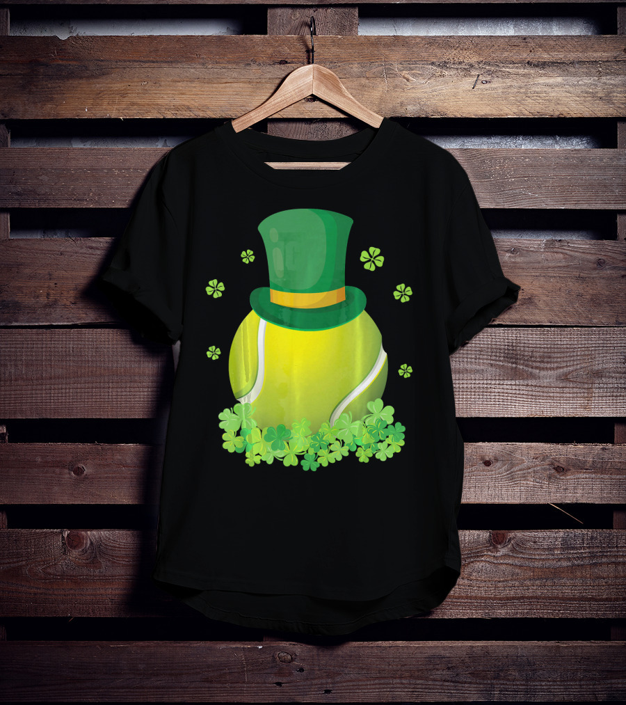 Leprechaun Hat Tennis Ball Surrounded By Shamrocks T-Shirt