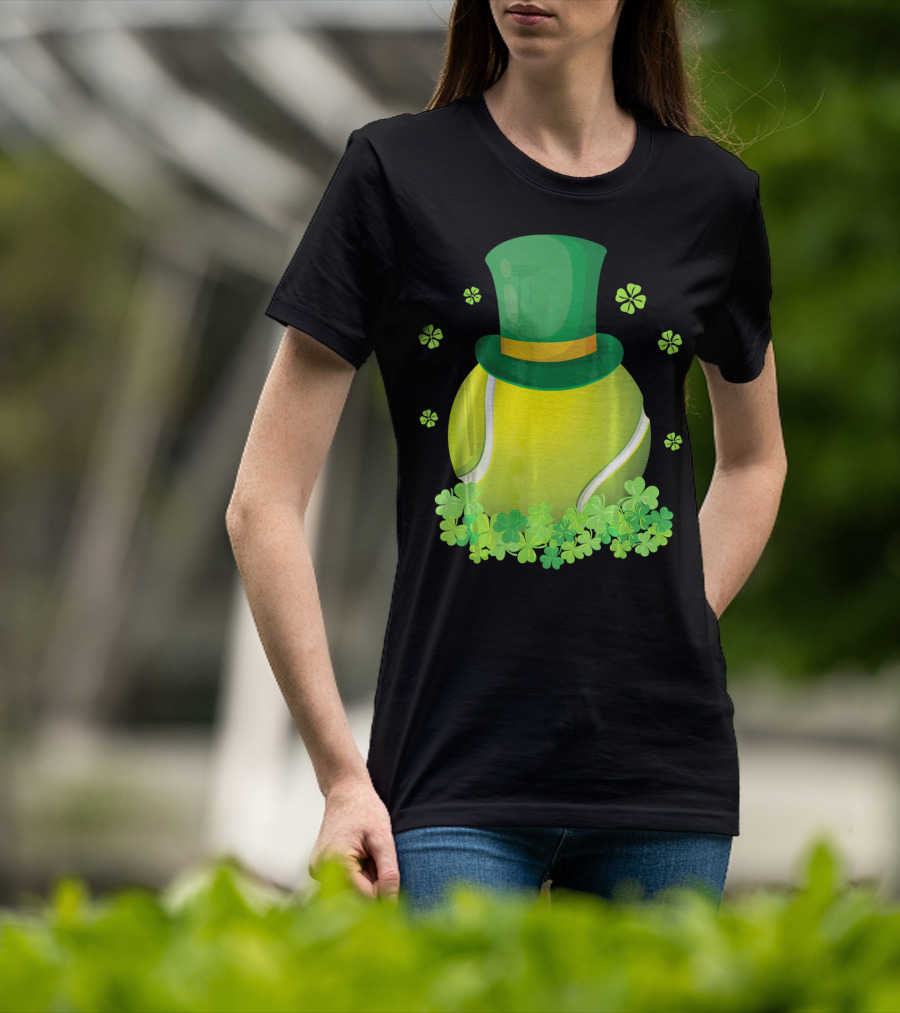 Leprechaun Hat Tennis Ball Surrounded By Shamrocks T-Shirt