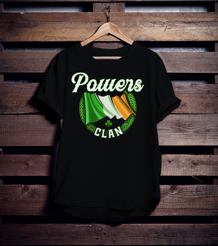Powers Clan Irish Flag Celtic Knot Shamrock T-Shirt