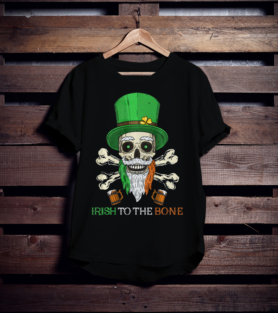 Irish To The Bone Skull With Leprechaun Hat And Bones T-Shirt