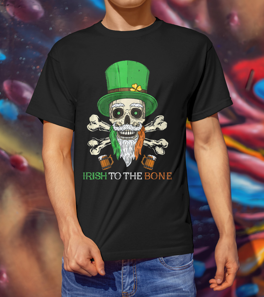 Irish To The Bone Skull With Leprechaun Hat And Bones T-Shirt