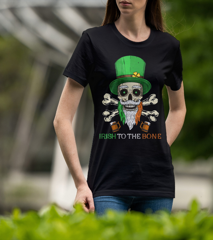 Irish To The Bone Skull With Leprechaun Hat And Bones T-Shirt
