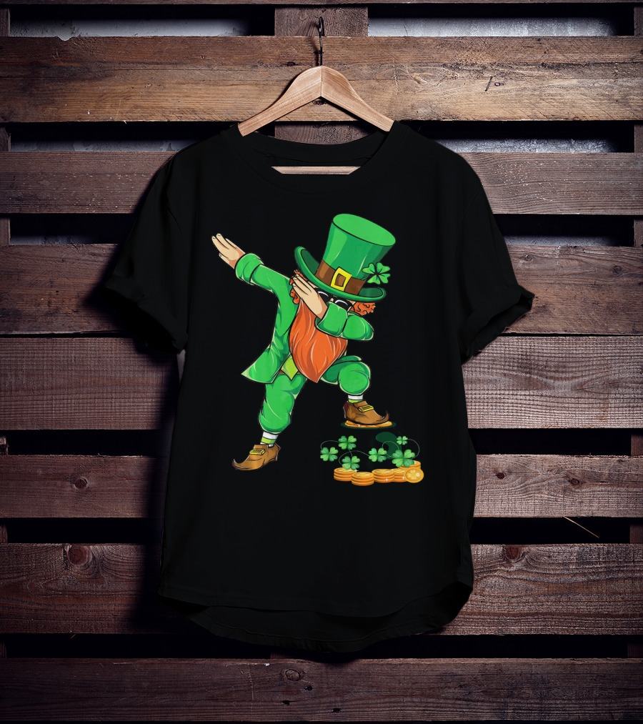 Leprechaun Dabbing With Shamrocks And Gold Coins T-Shirt
