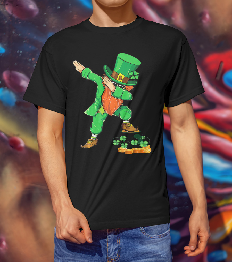 Leprechaun Dabbing With Shamrocks And Gold Coins T-Shirt