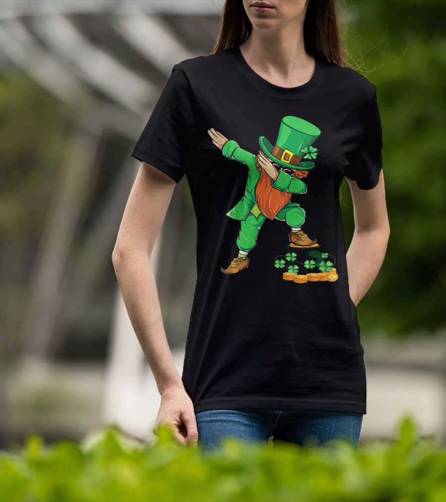 Leprechaun Dabbing With Shamrocks And Gold Coins T-Shirt
