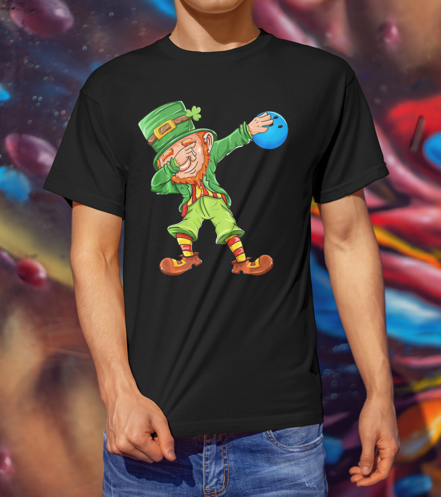 Bowling Leprechaun Dabbing With Bowling Ball T-Shirt