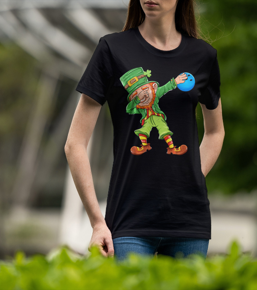 Bowling Leprechaun Dabbing With Bowling Ball T-Shirt