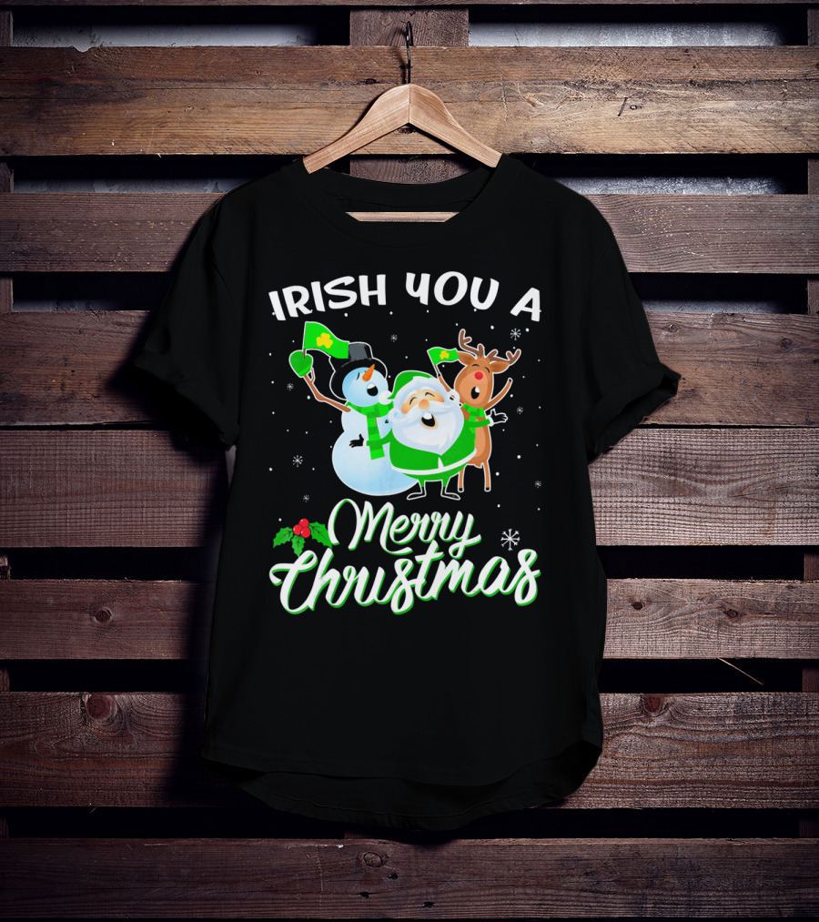 Irish You A Merry Christmas Snowman Santa Reindeer T-Shirt