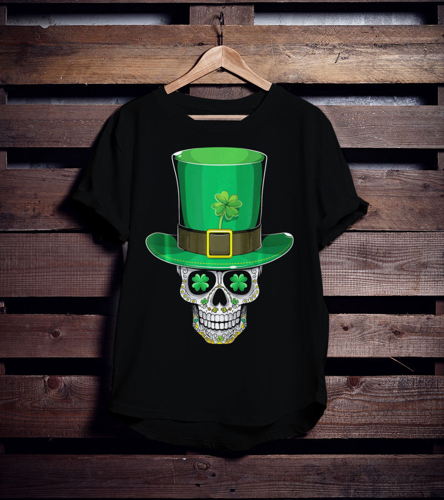 St Patricks Day Shamrock Sugar Skull Leprechaun T-Shirt
