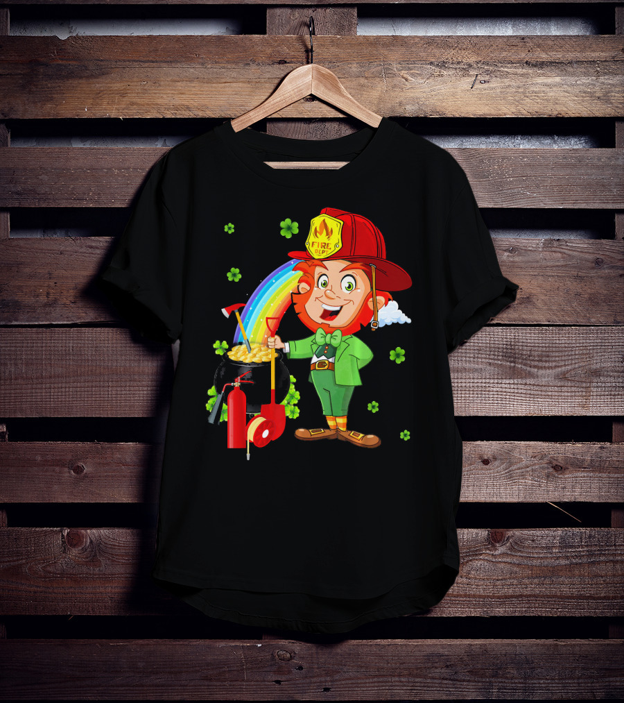 Fire Dept Leprechaun With Pot Of Gold And Rainbow T-Shirt