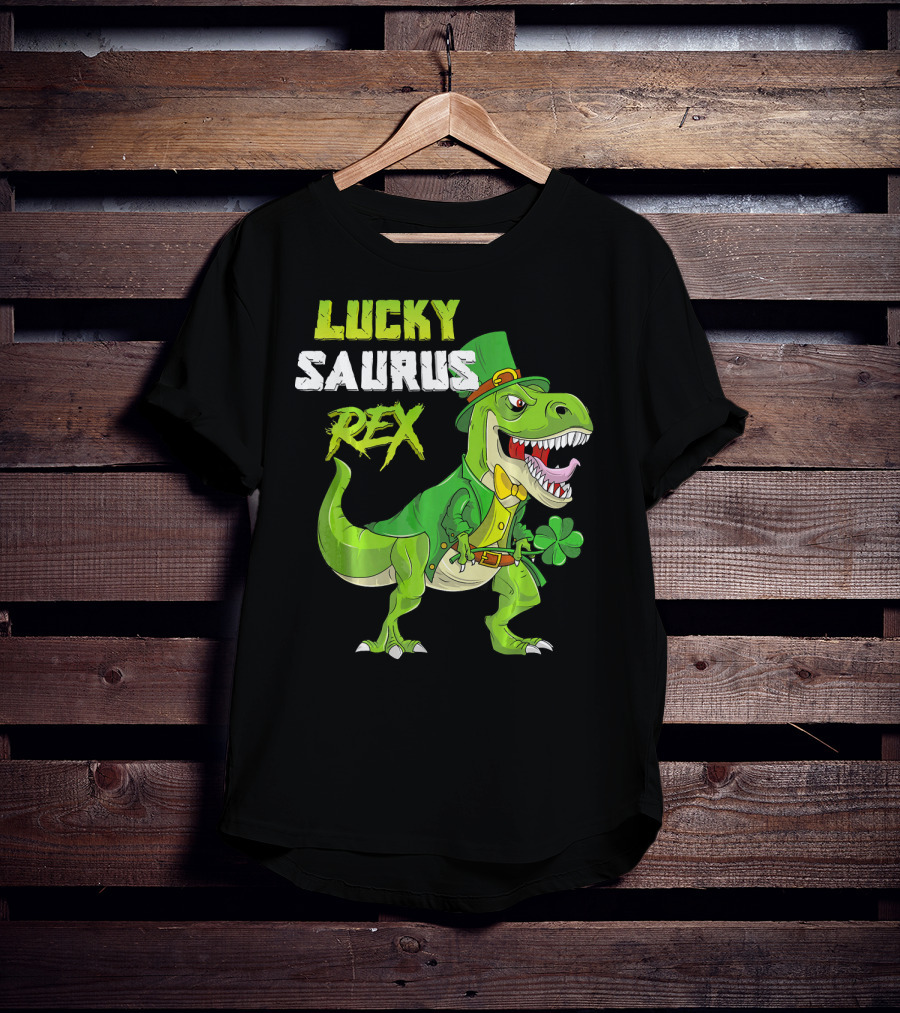 Lucky Saurus Rex St. Patrick's Day Kids T-Rex T-Shirt
