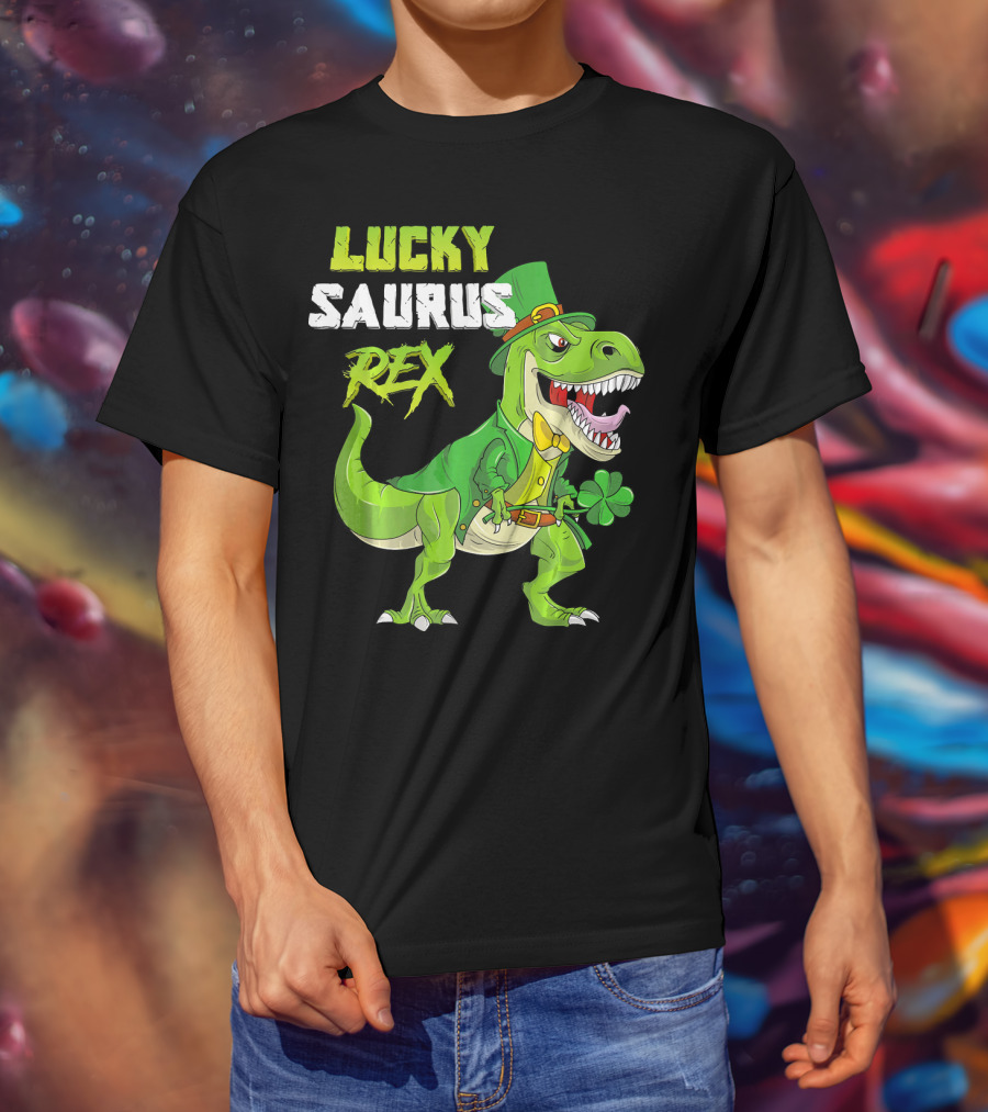 Lucky Saurus Rex St. Patrick's Day Kids T-Rex T-Shirt