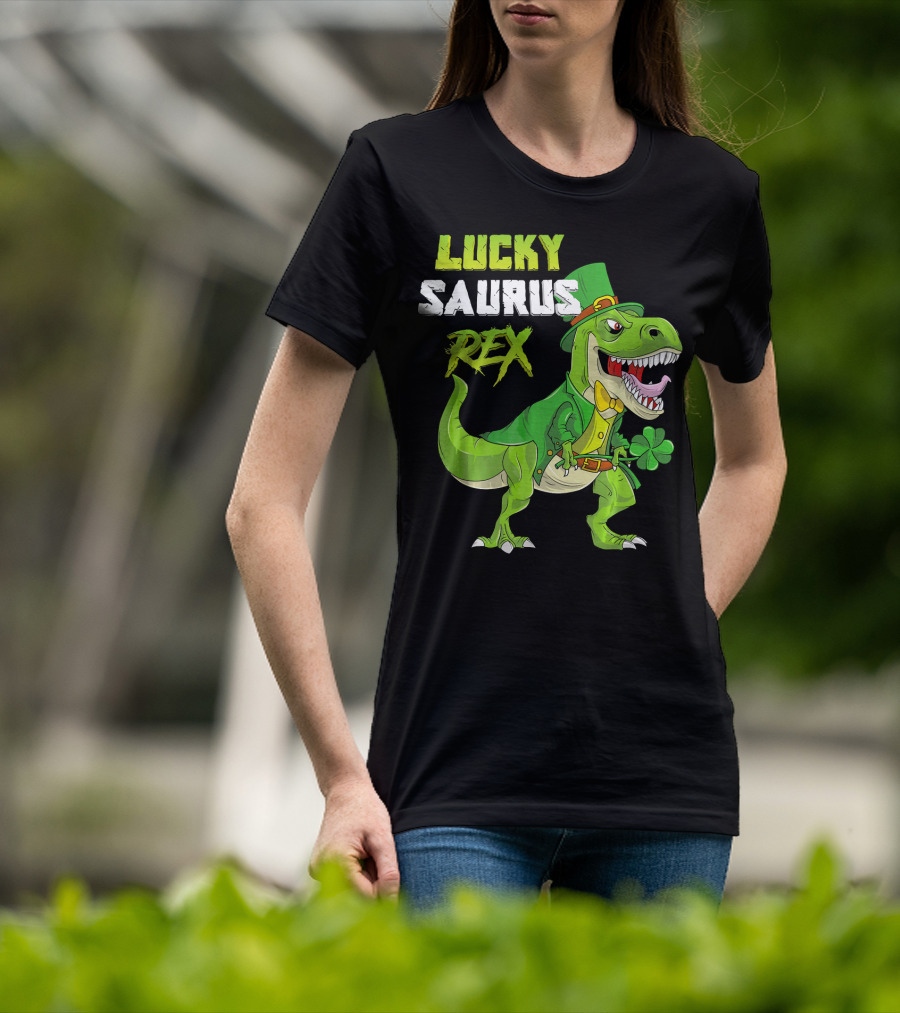 Lucky Saurus Rex St. Patrick's Day Kids T-Rex T-Shirt