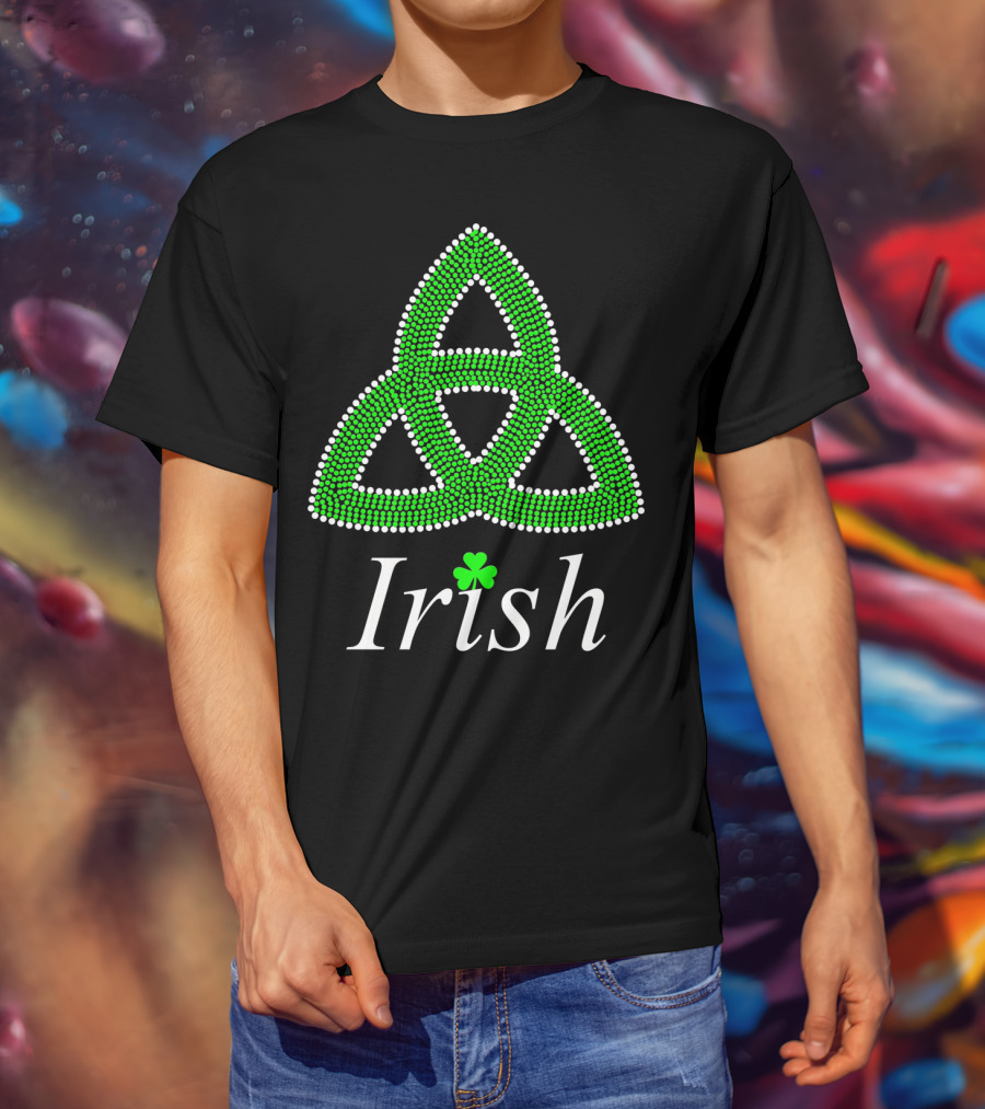 Irish Celtic Knot Trinity Rhinestone Shamrock T-Shirt