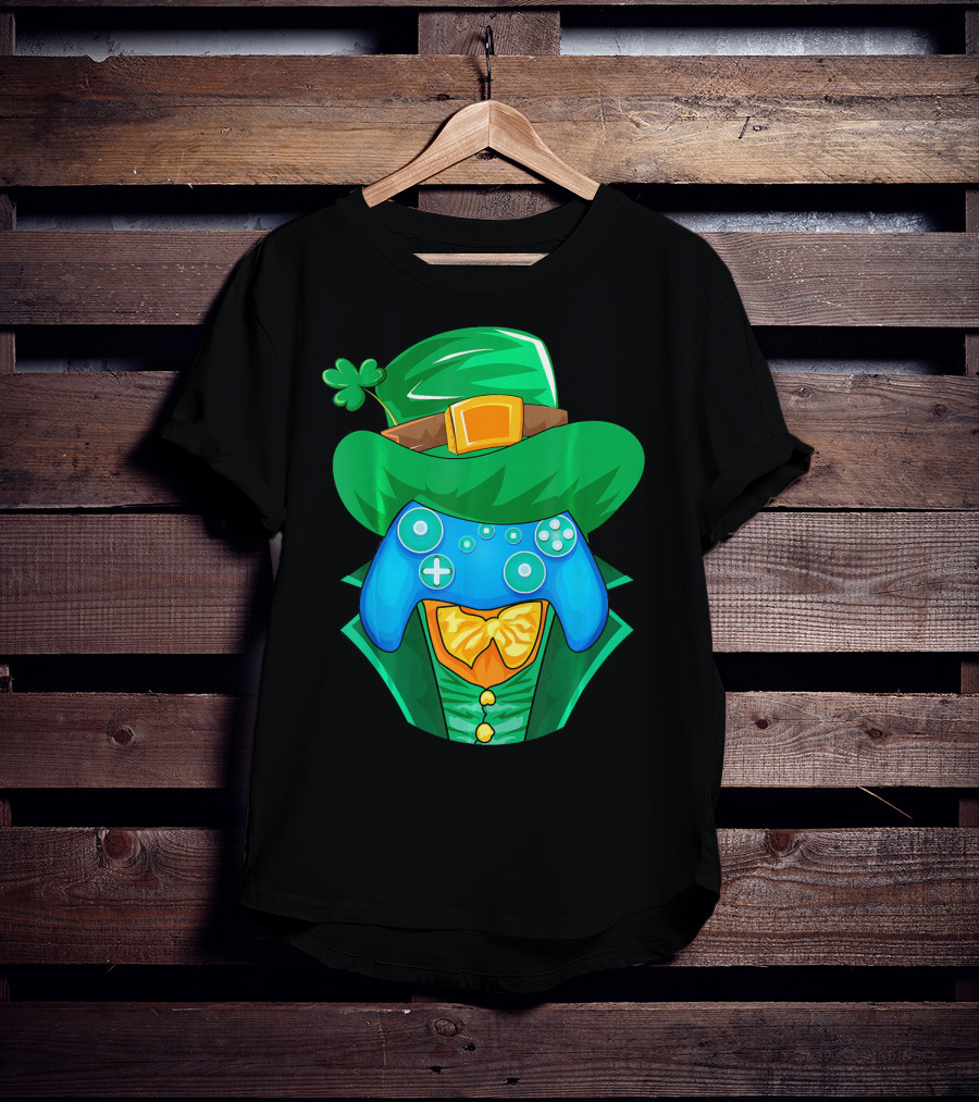 Leprechaun Gamer Controller St Patrick's Day Shamrock Hat Bowtie T-Shirt