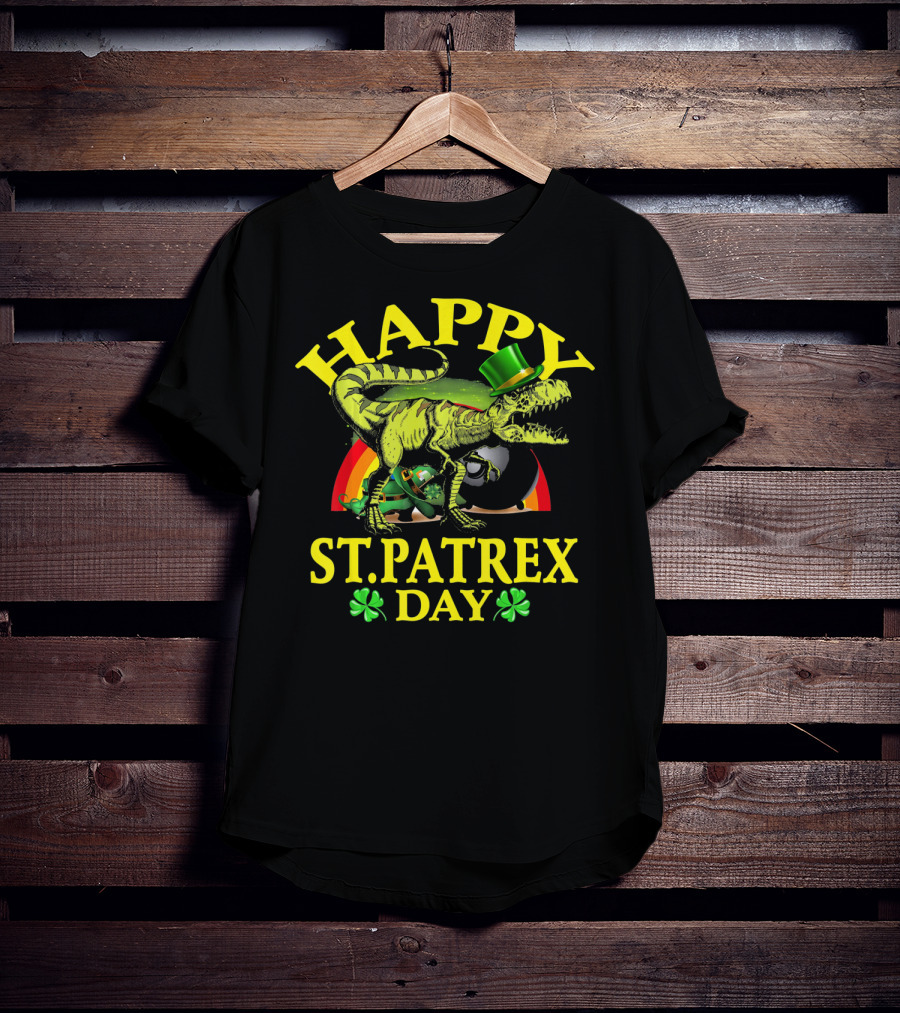 Happy St Patrex Day Dinosaur Shamrock Leprechaun Hat T-Shirt