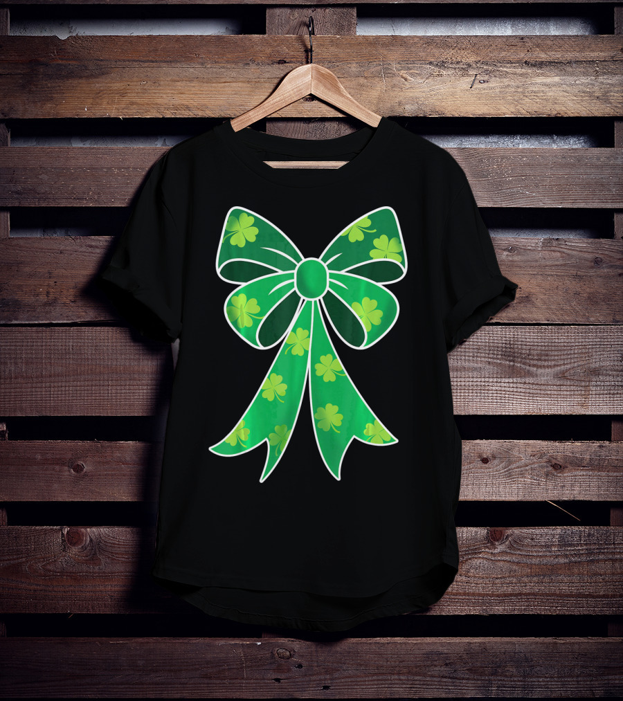 Cute Girls Irish Shamrock Bow T-Shirt