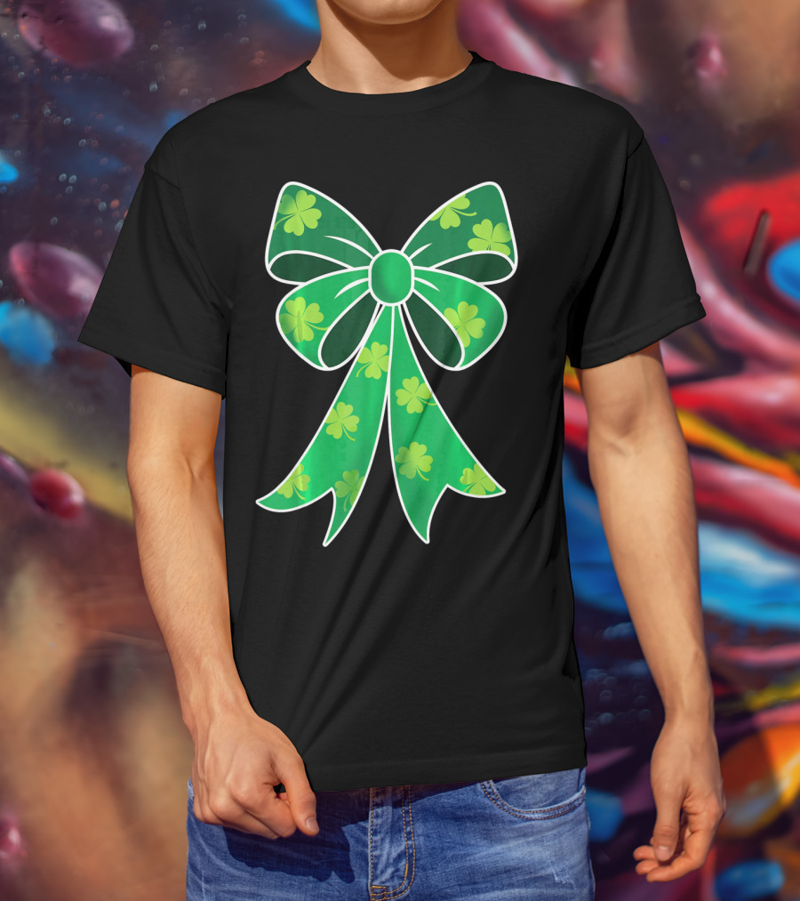Cute Girls Irish Shamrock Bow T-Shirt