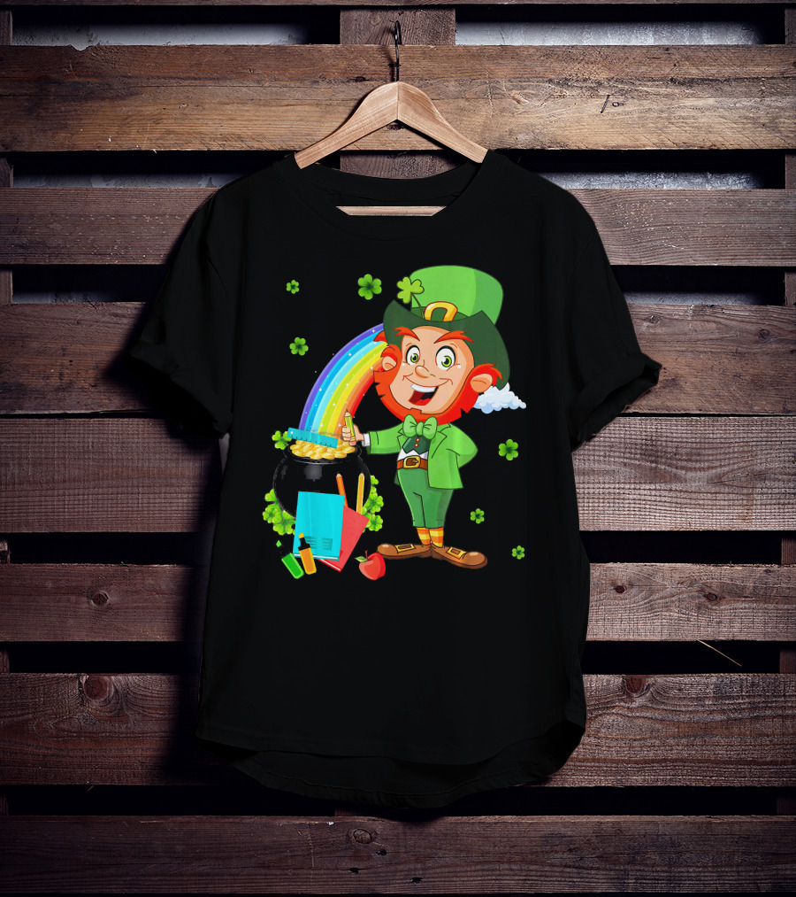Leprechaun Teacher With Pot Of Gold And Rainbow T-Shirt