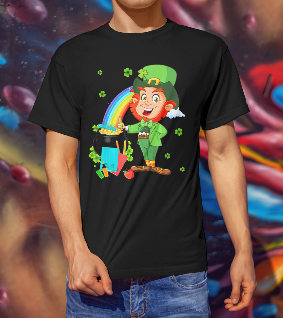 Leprechaun Teacher With Pot Of Gold And Rainbow T-Shirt