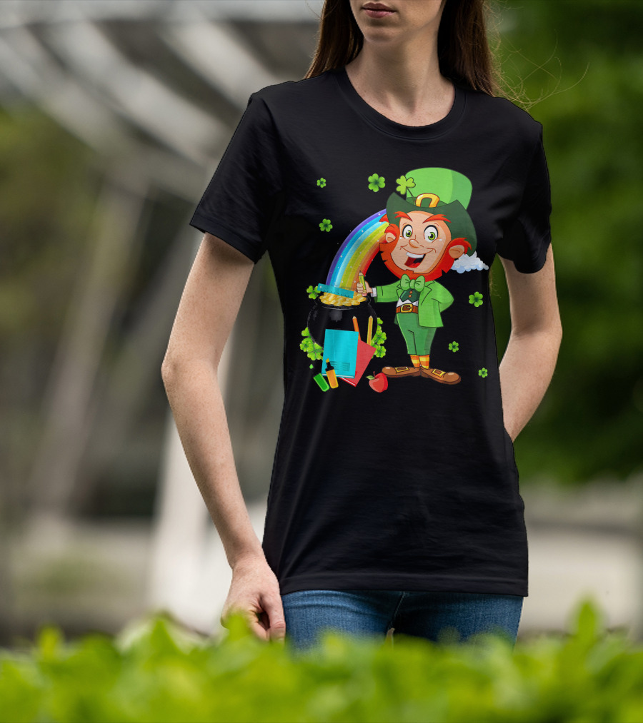 Leprechaun Teacher With Pot Of Gold And Rainbow T-Shirt