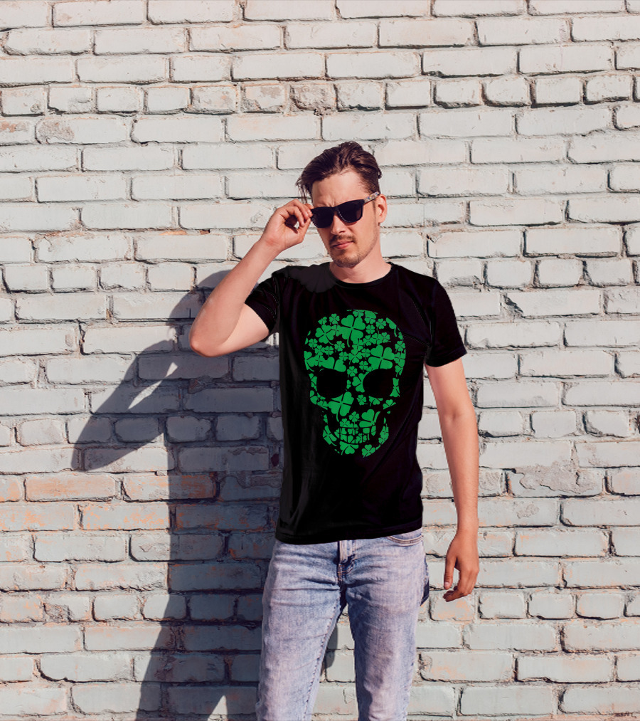 Saint Patricks Day Shamrocks Skull T-Shirt