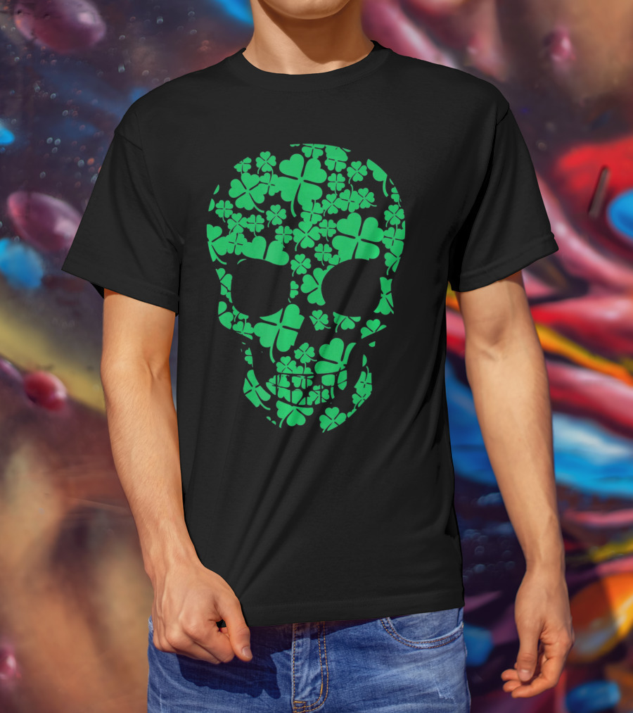 Saint Patricks Day Shamrocks Skull T-Shirt