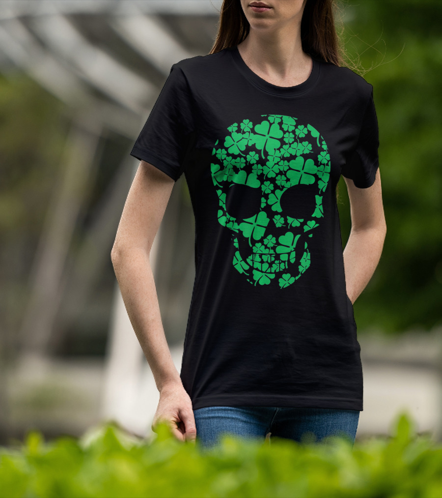 Saint Patricks Day Shamrocks Skull T-Shirt