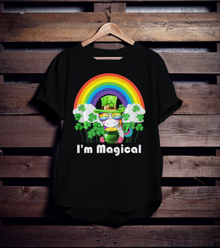 I'm Magical St. Patrick's Day Unicorn With Rainbow And Shamrocks T-Shirt