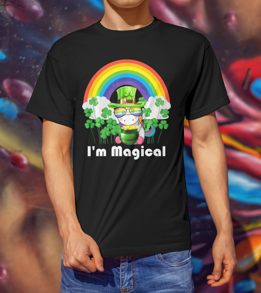 I'm Magical St. Patrick's Day Unicorn With Rainbow And Shamrocks T-Shirt