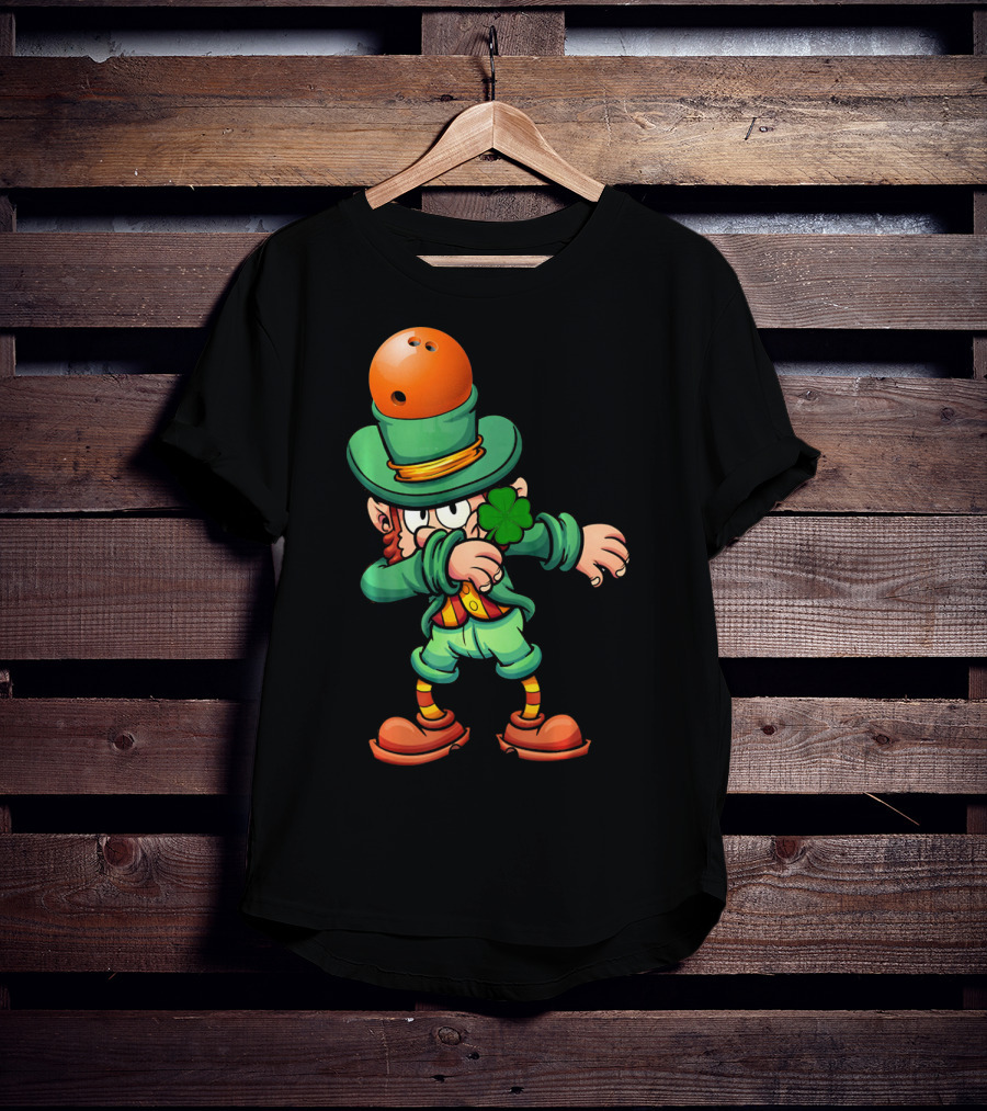 Dabbing Leprechaun Wearing Bowling Ball Hat Holding Shamrock T-Shirt