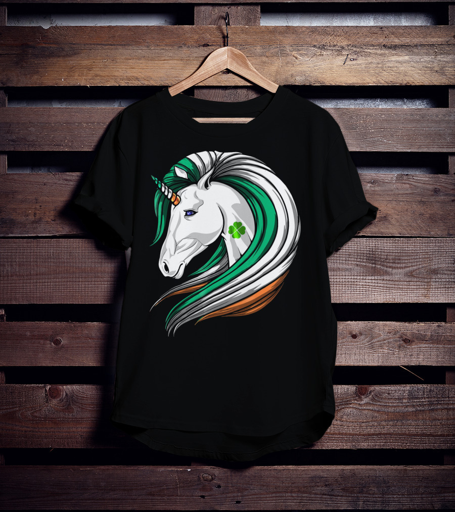 Ireland Flag Irish Flag Unicorn Shamrock Mane T-Shirt