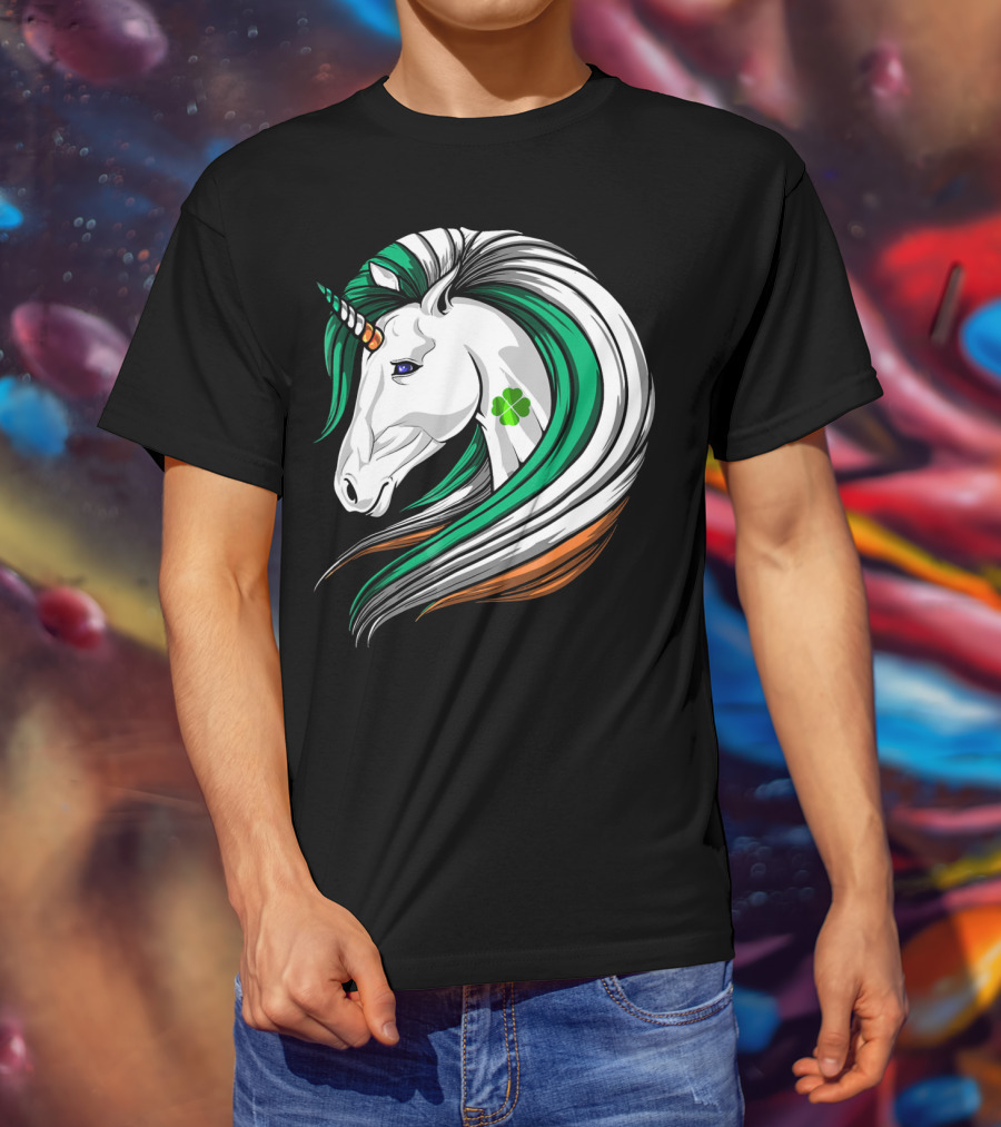 Ireland Flag Irish Flag Unicorn Shamrock Mane T-Shirt