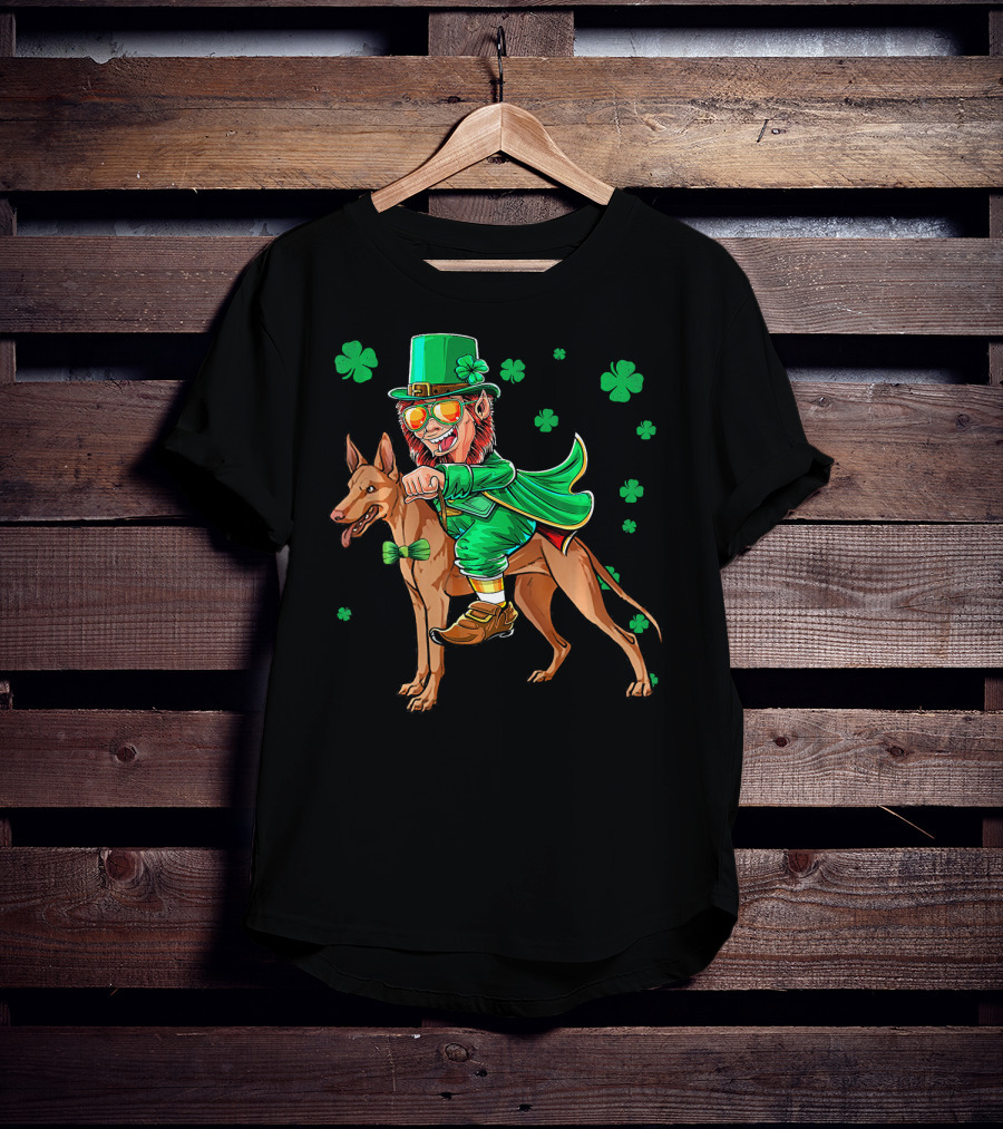 Leprechaun Pharaoh Hound Riding With Shamrock St Patrick's Day T-Shirt
