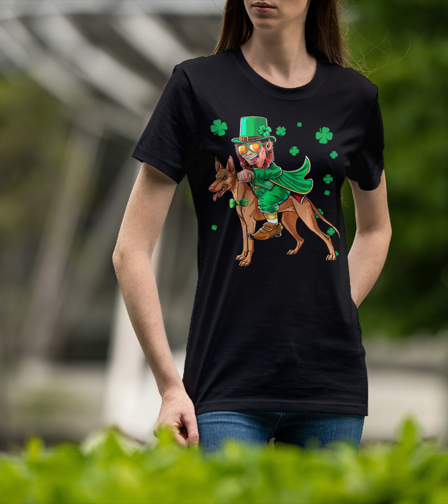 Leprechaun Pharaoh Hound Riding With Shamrock St Patrick's Day T-Shirt