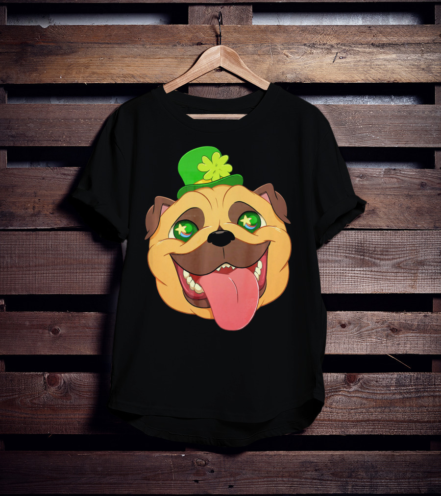 St Patricks Day Pug Leprechaun Irish Shamrock Hat T-Shirt