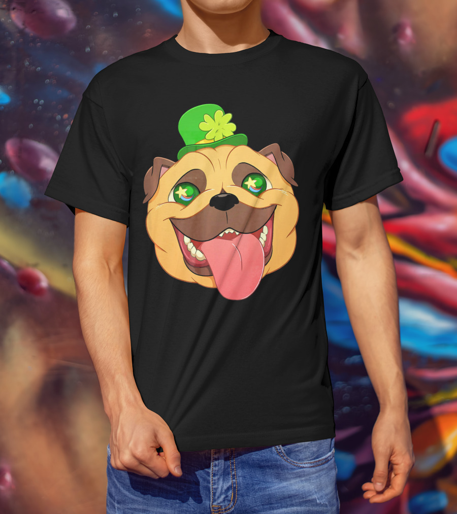St Patricks Day Pug Leprechaun Irish Shamrock Hat T-Shirt