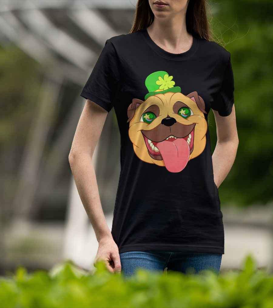 St Patricks Day Pug Leprechaun Irish Shamrock Hat T-Shirt