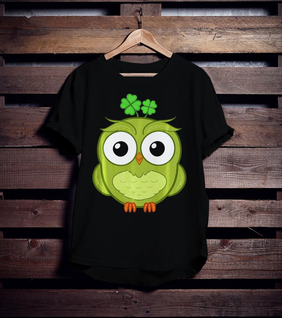 Lucky Green Owl With Shamrock T-Shirt