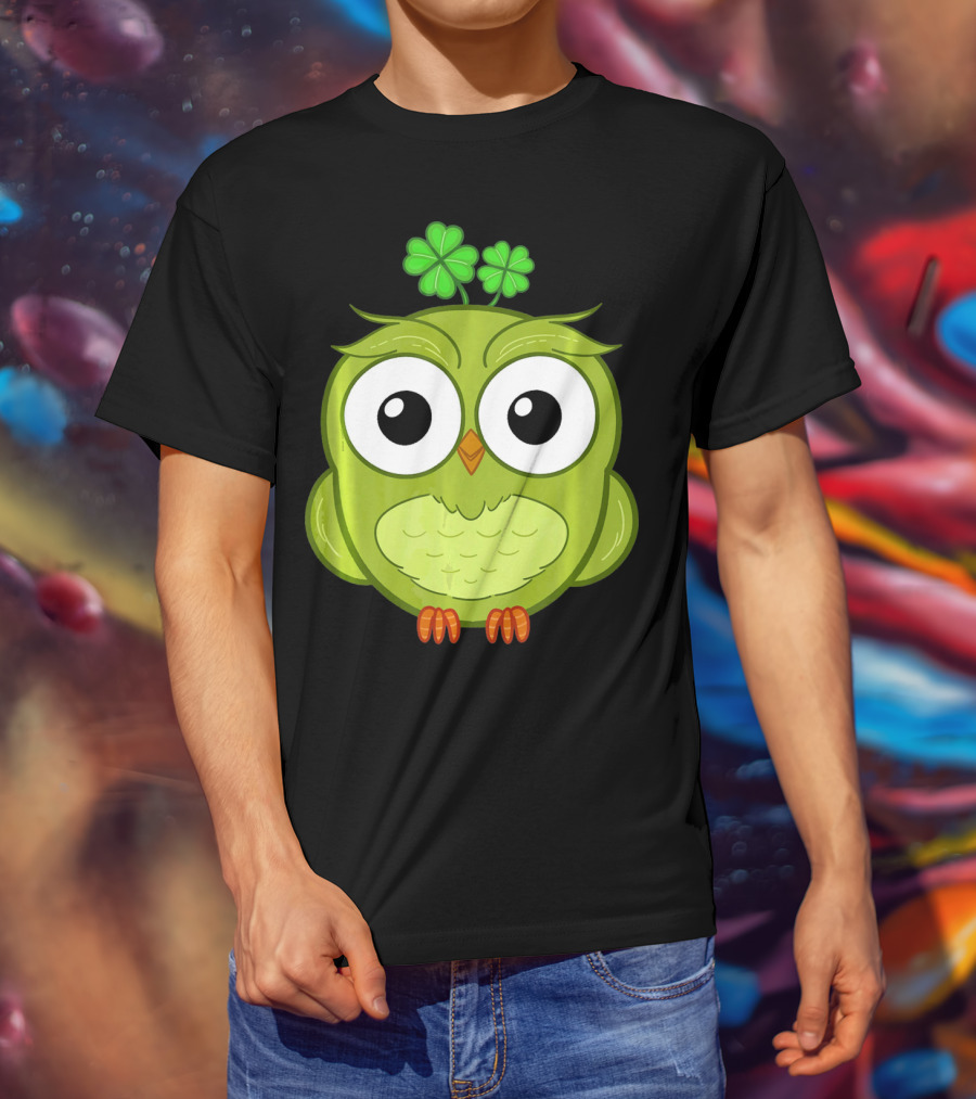 Lucky Green Owl With Shamrock T-Shirt