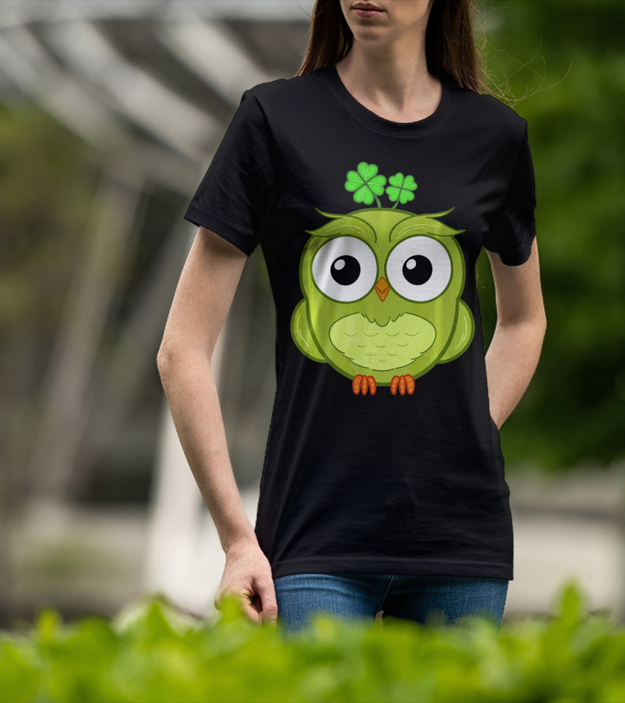 Lucky Green Owl With Shamrock T-Shirt