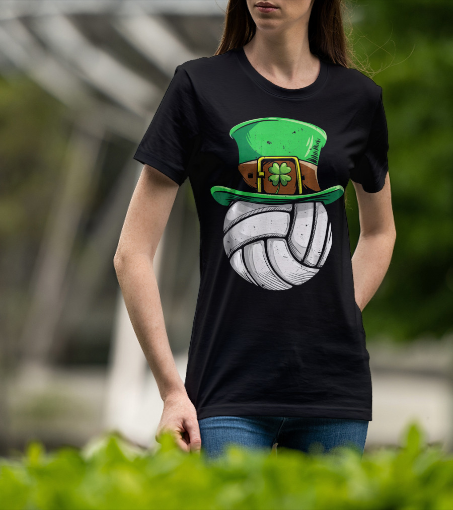 Volleyball Leprechaun Hat With Shamrock T-Shirt