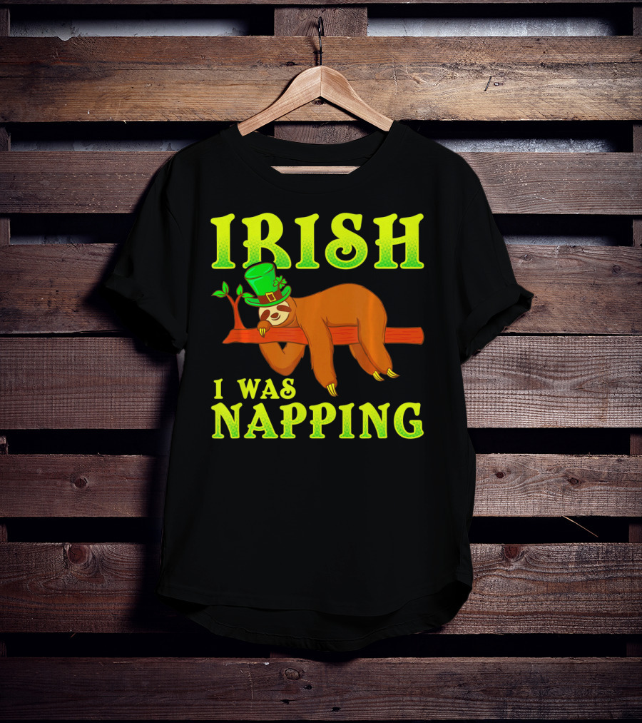 Irish I Was Napping Funny St Pats Day Sloth Hat T-Shirt