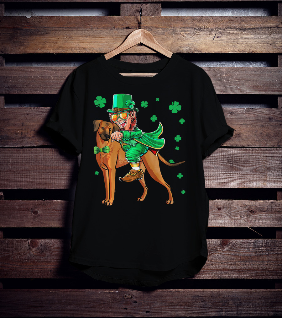 Leprechaun On Rhodesian Ridgeback With Shamrocks T-Shirt