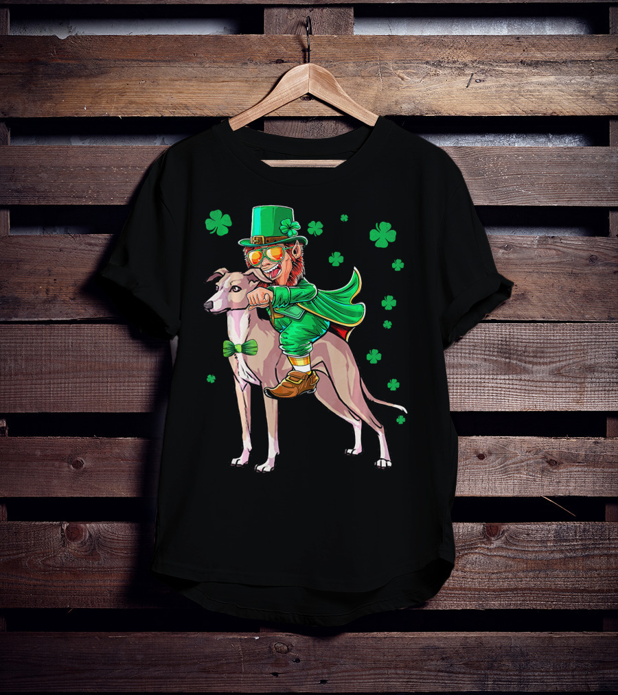 Leprechaun Riding Italian Greyhound With Shamrocks T-Shirt