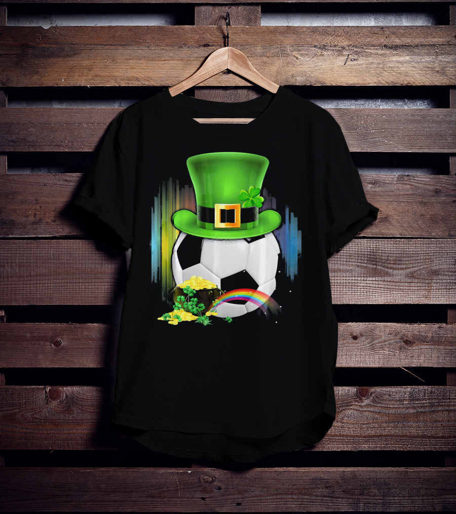 Soccer Ball Leprechaun Hat Pot Of Gold Rainbow Saint Patricks T-Shirt