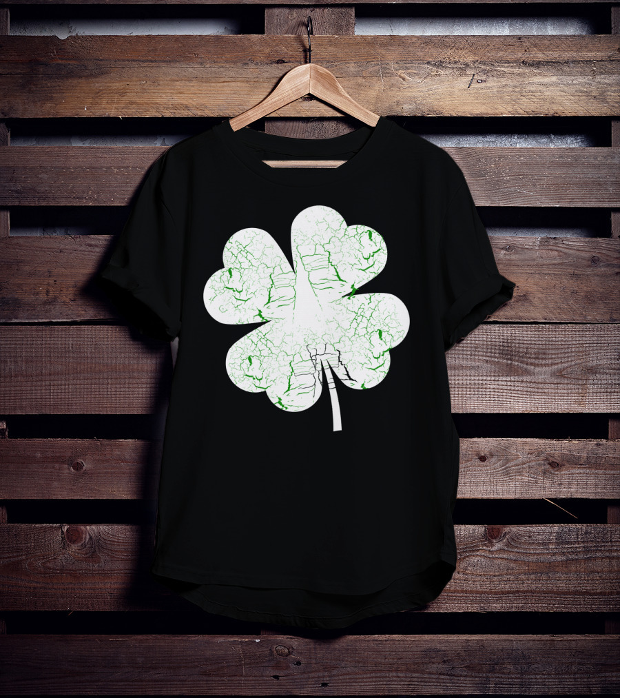 Distressed Green Textured Four Leaf Clover Luck T-Shirt