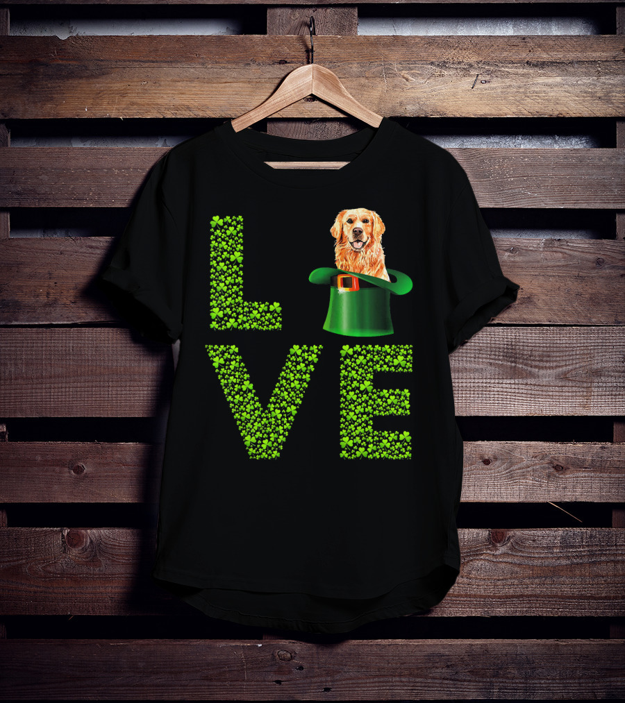 Love Golden Retrievers Dog Leprechaun Hat Shamrocks T-Shirt